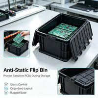 Bac de rangement ESD empilable à couvercle rabattable, conteneur en plastique antistatique pour composants électroniques, stockage de cartes de circuits imprimés, atelier d'usine