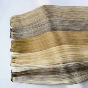 100% Remy Hair Weft Light Brown 12a Volume Raw Russian Double Drawn Hand Tied New Genius Weft Hair Extensions Human Hair 21inch