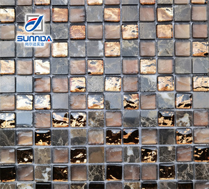 Хорошее качество, лидер продаж, цветная стеклянная мраморная мозаика для кухни, ванной комнаты, плитка 24x24, декоративная каменная Золотая мозаика - Product Image 4