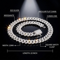 Cadena cubana de moissanita VVS1 de 15 mm, color D, estilo hip hop, de plata de ley S925 maciza con nano revestimiento, collar con incrustaciones de circonitas para hombre