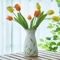 Vas Keramik JOYYE Motif Daisy Custom Embossed, Dilukis Tangan, Gaya Farmhouse, Vas Bunga Meja, Dekorasi Rumah