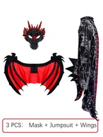 Costume de squelette de dinosaure, combinaison de dragon noir effrayant pour garçon avec masque et ailes, déguisement de dinosaure médiéval pour enfant pour fête costumée