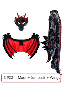 Costume de squelette de dinosaure, combinaison de dragon noir effrayant pour garçon avec masque et ailes, déguisement de dinosaure médiéval pour enfant pour fête costumée - Product Image 6