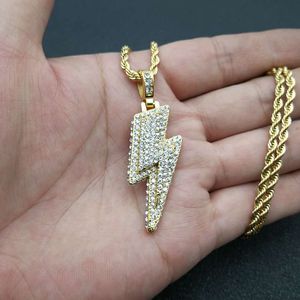 yunnique <b>Titanium</b> Steel Lightning Pendant Necklace Full Diamond Pave Setting Unisex Party Jewelry HX010 - Product Image 5