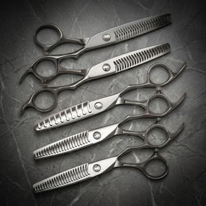 Hair Thinning Scissors 5-Pieces Straight Blade Barber Cutting <b>Shears</b> 6 Inch <b>Long</b> <b>Handle</b> Salon Grooming Tools - Product Image 4
