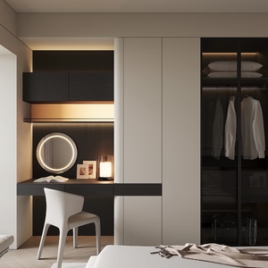 Élevez le niveau de luxe de votre chambre : Ensemble armoire et coiffeuse avec tiroirs de rangement intégrés, miroir éclairé par LED et placard à façade vitrée - Product Image 1
