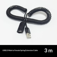 Câble d'extension USB 2.0 rétractable de 3 mètres, conducteur en cuivre spiralé, connecteur mâle-mâle à ressort, longueurs de 1 m/3 m