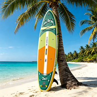 Vente Flash : Planche de SUP gonflable extra large 11' x 36" en Drop Stitch, motif montagne vert forêt, kit de planche à pagaie avec rayures vertes lime, polyvalente