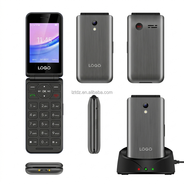 OEM ODM Senior Flip Phone 4G VoLTE Phone Big-Screen Customizable Buttons for Seniors 2.8inch Flip Phone 4G with Desk Charger