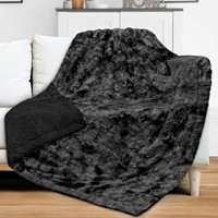Couverture de jet de fausse fourrure double cravate-teinture noir doux chaud moelleux en peluche épaisse polaire jeter couverture pour canapé