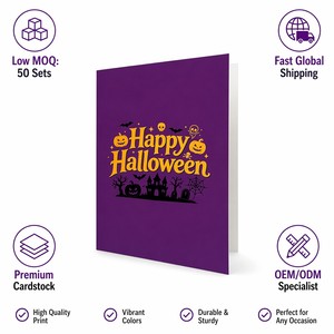 Carte de vœux 3D Halloween pop-up découpée au laser, citrouille et crâne, faite à la main, pliable, cadeau de festival - Product Image 6