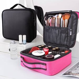 Bolsa de maquillaje de viaje portátil de gran capacidad con cierre de cremallera y logotipo personalizado al por mayor, funda para maquilladores - Product Image 1