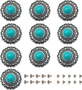 Pcs Turquoise <b>Buttons</b> Sunflower Decorative Buckles Round Conchos Screw Back <b>Buttons</b> For DIY Leather Accessories Green - Product Image 1