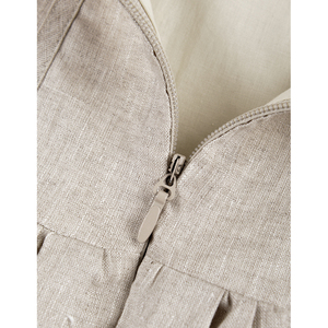 Robe midi en lin à bretelles, tissu tissé, détail boutonné, taille naturelle, haute qualité, vêtements élégants pour femmes, ODM OEM, marque privée - Product Image 3