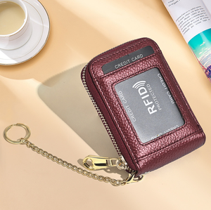 Genuine <b>Leather</b> Kpop Keychain Card Holder RFID Blocking Functional Wallet Card Holder Keychain Small Id Card Holder With <b>Keyring</b> - Product Image 5