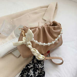 Sac à main pour femme en PU tendance avec décoration en perles et nœud, léger, fermeture éclair, couleur unie, sac à bandoulière pour femme - Product Image 2