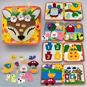 Libro in Feltro con Stampa Serigrafica di Animali Cartoon per l'Educazione Precoce, Libro Silenzioso Montessori per Neonati e Bambini - Product Image 1