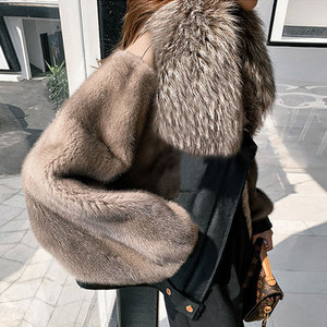 OFTBUY 2021 Cappotto in <span class=keywords><strong>Visone</strong></span> Naturale a Doppia Faccia, Nuova Giacca Invernale da <span class=keywords><strong>Donna</strong></span> con Collo in Vera Pelliccia di Volpe, Capospalla Caldo ed Elegante - Product Image 1