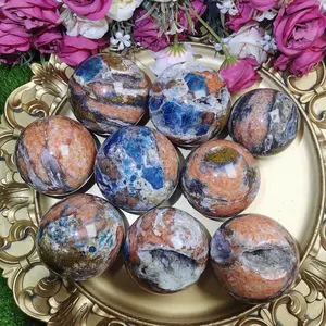 Vente en gros de cristaux de boule de pierre naturelle de guérison pierre de soleil et sphère symbiotique d'apatite bleue pour la méditation