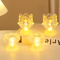 Lampe d'offrande de bouddha de lotus en plastique transparent à LED Ornement de temple en relief créatif Lampe éternelle Bougie sans flamme Décoration de fête