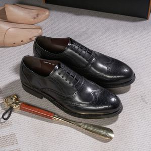 Chaussures habillées formelles pour hommes d'affaires, en cuir véritable, faites à la main, à bout rond, à enfiler, pour l'automne et les mariages - Product Image 2
