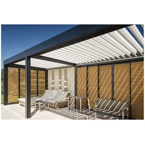 Pergola bioclimatique motorisée avec toit en verre, lames en aluminium, design moderne, pliante, étanche, revêtement fluorocarboné, pavillon - Product Image 4