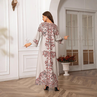 Abaya Maxi Kaftan Musulmane Multicolore à Col Montant en Polyester Imprimé Floral avec Strass, Légère, Respirante et Infroissable pour Adultes