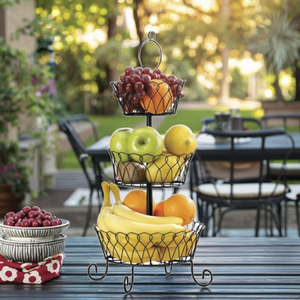 Organisateur de rangement de comptoir <span class=keywords><strong>en</strong></span> maille métallique noire à 3 niveaux <span class=keywords><strong>Panier</strong></span> de rangement pour fruits et légumes de cuisine Support décoratif Paniers de rangement pour aliments - Product Image 1