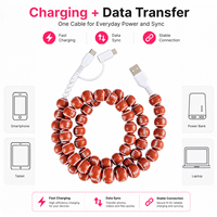 Kabel Charger HP 3 in 1 Trendy American Football Berhias Manik-manik, USB-C Fast Charging, Hadiah Unik untuk Penggemar Olahraga, untuk iPhone dan Android