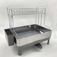 Séchoir à vaisselle de cuisine en acier inoxydable chromé deux couches double égouttoir à vaisselle évier support de cuisine