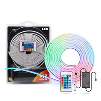 Bande lumineuse LED néon RGB 12V, ruban néon flexible avec télécommande 24 touches, kit en blister pour la décoration publicitaire commerciale