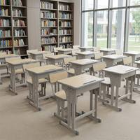 Ensemble de bureau et chaise réglables pour étudiants, mobilier scolaire en MDF 15 mm, table d'étude avec fente pour stylo, crochets pour sac à dos, structure en acier – Vente en gros