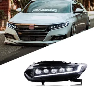 Lampu depan LED Accord generasi ke-10, lampu depan lensa LED modifikasi kuda berlari siang hari aliran LED untuk Honda