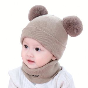 Bộ mũ len và khăn quàng cổ trẻ em K031 mới, 2 món, unisex, dễ thương, họa tiết sọc, giữ ấm mùa đông cho bé trai bé gái - Product Image 1