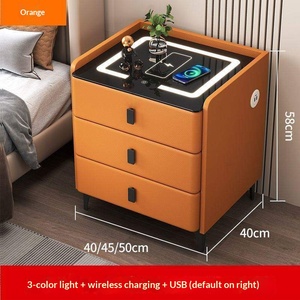 Mesa de Noche Inteligente Moderna Multifuncional de Madera Maciza con Tapa de Vidrio, Cerradura y Carga Inalámbrica BTBT003 para <span class=keywords><strong>Dormitorio</strong></span> u Hotel - Product Image 6