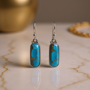 Orecchini Pendenti E4796 in Turchese con Montatura in Oro Bianco, Classici per l'Uso Quotidiano Femminile - Product Image 2