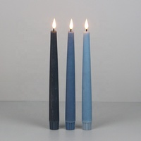 Ensemble de 3 bougies LED coniques électriques sans flamme à piles, en cire véritable, bleues, pour la décoration de fête et de la maison