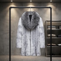 Manteau long d'hiver pour homme en fausse fourrure de vison à col châle, tissé, avec fermeture éclair, 100 % polyester, doux et moelleux