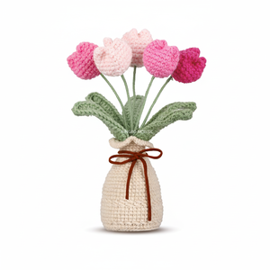 Ramos de tulipán para siempre artificiales de punto de ganchillo de 7 pulgadas con jarrón tejido a mano decoración de boda para Navidad - Product Image 1