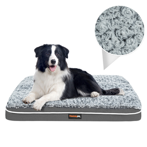Gray Plush Dog <b>Bed</b> Rectangle Pet Mat Memory Foam Cushion Washable Removable Cover Anti-Slip Indoor Sleeping <b>Pad</b> - Product Image 3