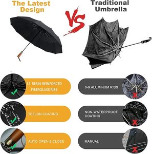 Parapluie de voyage compact coupe-vent avec poignée en bois, ouverture entièrement automatique, cadeaux d'affaires pour hommes et femmes, sac à dos, voiture, 10 baleines en acier - Product Image 4