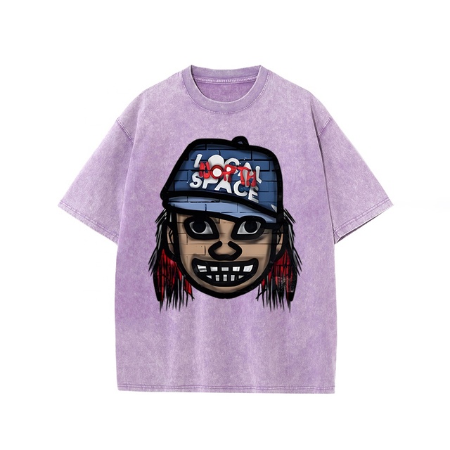 Customized Retro Acid-Washed Cotton T-Shirt Heavyweight Men's Street Fashion Oversized Big-Head Print Wholesale