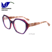 Lunettes anti-lumière bleue hexagonales en acétate, monture tendance, taille 53-20-145, personnalisables OEM, pour adultes unisexes, flexibles, MOQ (10 pièces)