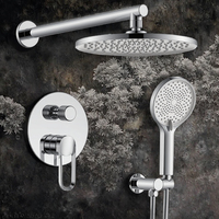 Ensemble de douche mural de luxe européen chromé avec mitigeur 3 voies, poignée unique, douche pluie encastrée et cartouche céramique