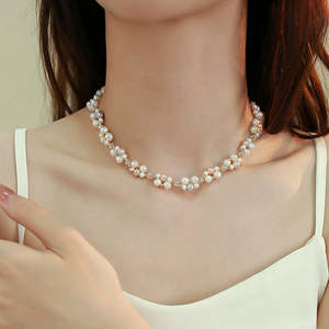 Conjunto de Joyería de Cristal con Diseño de Cuentas Francesas, Collar y Pulsera de Perlas Naturales Tejidas de Doble Capa para Mujer, Estilo Elegante con Cuentas - Product Image 6