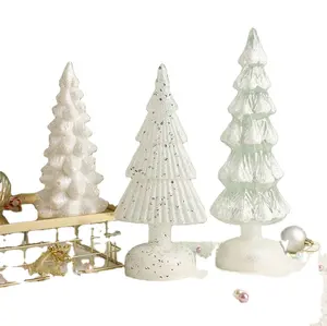 礼品白色玻璃圣诞树装饰小圣诞树摆件装饰玻璃