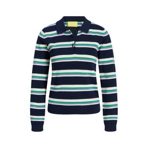 Polo rayé à manches longues pour femme en tissu piqué de coton avec poignets côtelés, idéal pour un style bureau décontracté et transitoire raffiné. - Product Image 2