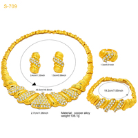 Juego de Collares de Cristal de Lujo para Mujer, Estilo Dubái, Joyería Chapada en Oro, Aretes, Anillo, Pulsera, Conjuntos de Joyería al por Mayor para Bodas