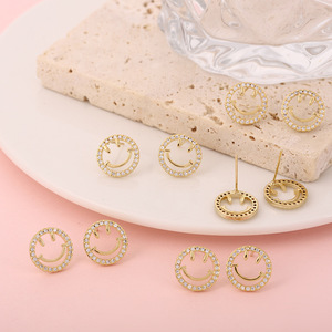 <b>Stud</b> <b>Earrings</b> Smiley Face Gold Micro Set Zircon Hollow Out For Women Gift - Product Image 1