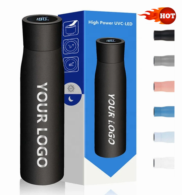Custom Smart Mug Water Bottle UV LED Self Cleaning Stainless Steel Vacuum Thermos Insulated Smart Bottle with Drinking Reminder